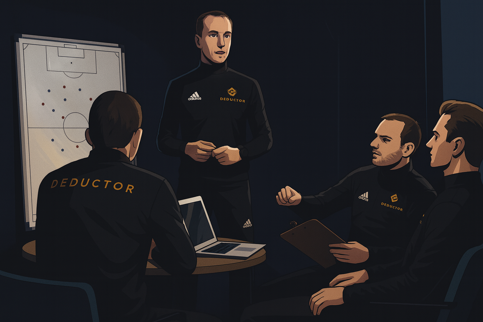 Ilustracja piłkarza analizującego grę